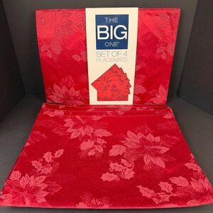 Set of 8 "The Big One" Red Poinsettia & Holly 13x18 Placemats, Holiday/Christmas